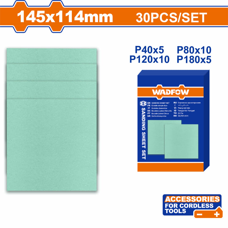 Papeles de Lijas 145x114mm P40 P80 P120 P180. Ideal para madera, metal, paredes, pintura, vidrio. Ideal para herramientas inalámbricas. Set de 30 piezas. Lijas para Lijadora Cuadrada