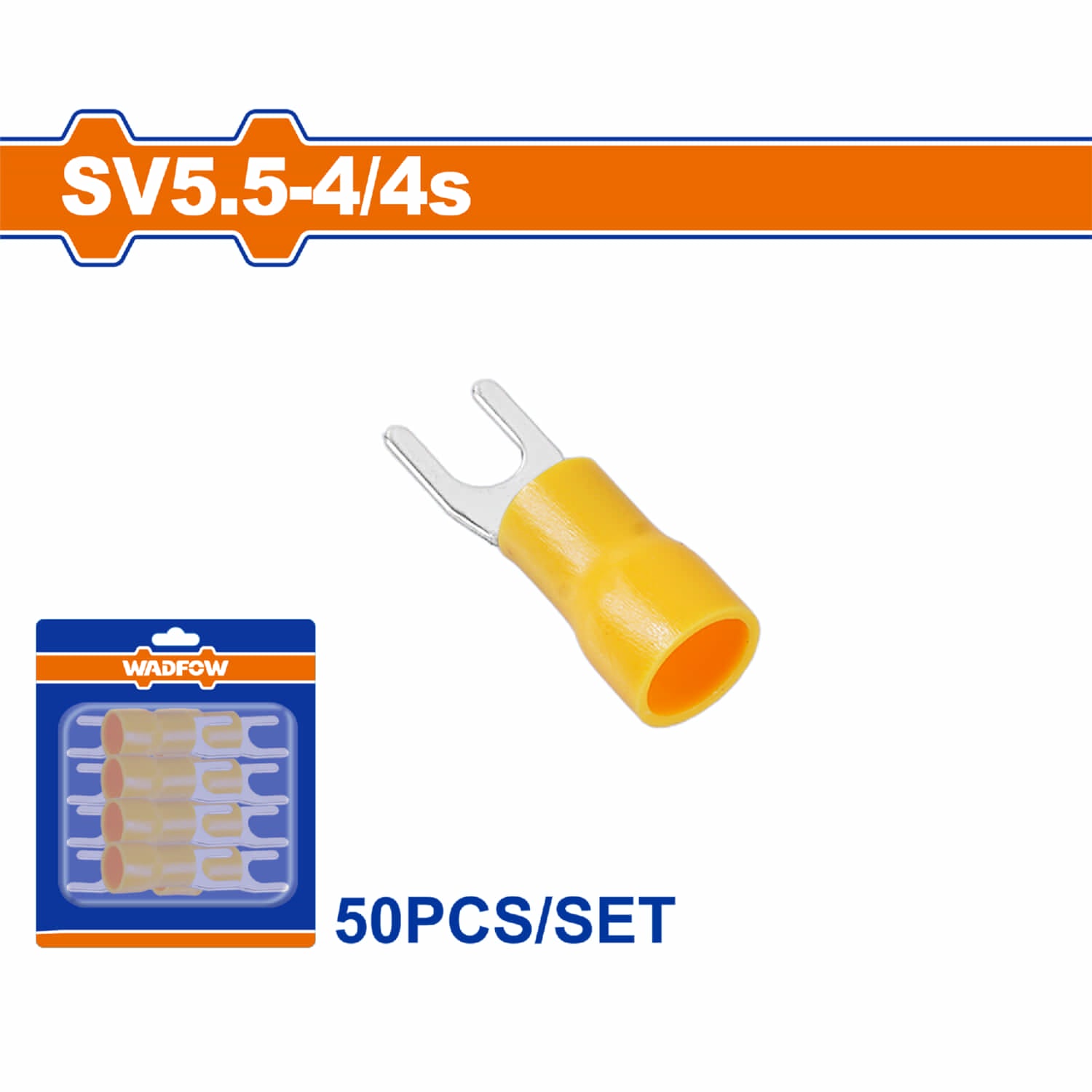 Terminales conectores para cables eléctricos SV5.5-4 Set 50 pzas Color Amarillo Crimpado eléctrico.