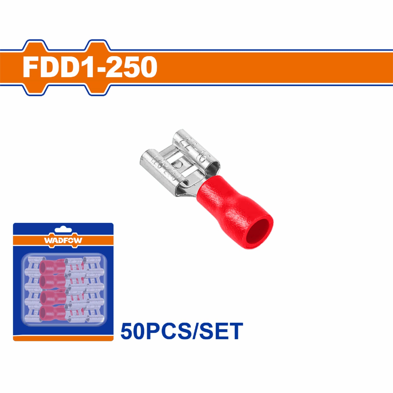 Terminales conectores para cables eléctricos FDD1-250 Set 50 pzas Color rojo Crimpado eléctrico.