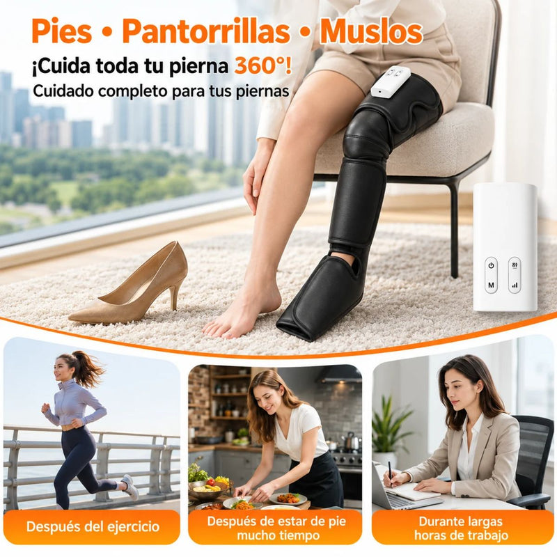 Masajeador para Piernas con Compresión de Aire y Calor. Máquina de Masajes Cubre Pies, Pantorrillas, Rodillas y Muslos con 2 Niveles de Calor. (1 Pieza)