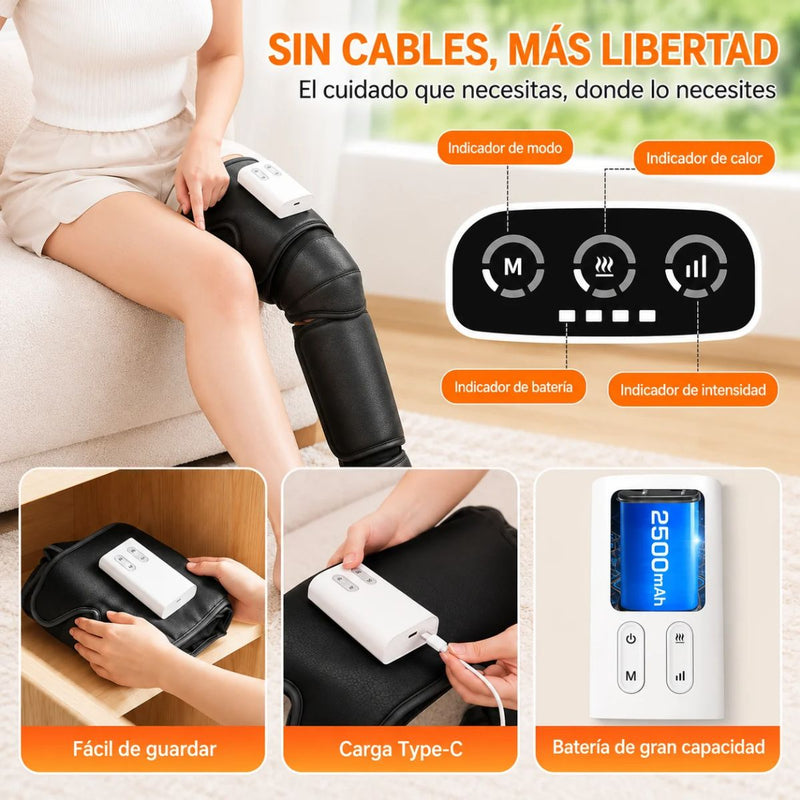 Masajeador para Piernas con Compresión de Aire y Calor. Máquina de Masajes Cubre Pies, Pantorrillas, Rodillas y Muslos con 2 Niveles de Calor. (1 Pieza)