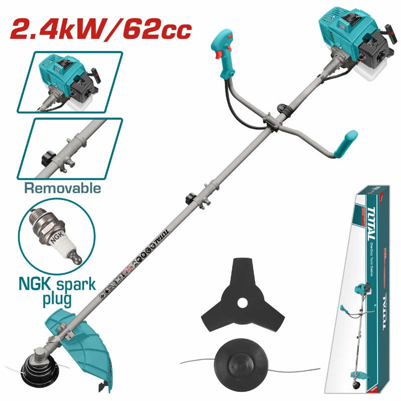 Desmalezadora grande. Motor 2 tiempos a gasolina 2.4KW (3.8HP) 62cc. Desbrozadora.