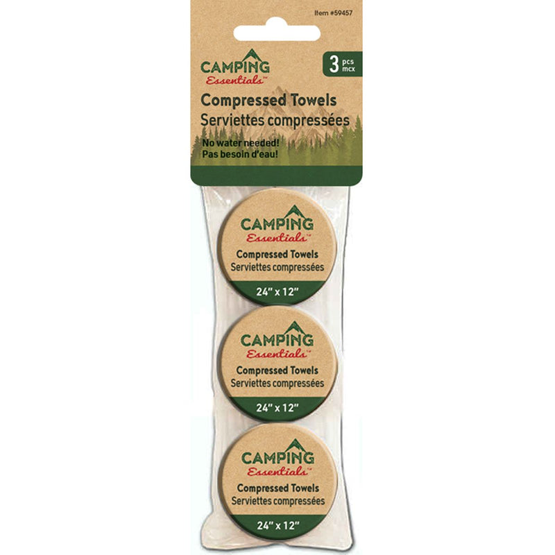 Paquete de 3 toallas comprimidas para acampar, 24 "x 12", no se necesita agua