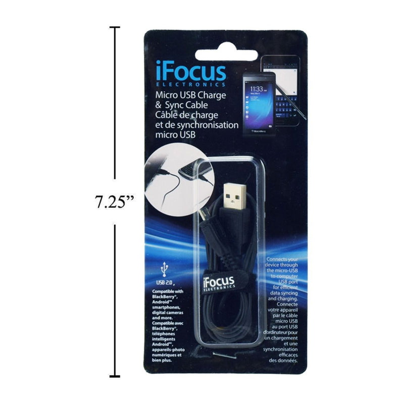 iFocus, 1 m. Cable de carga y sincronización Mirco para Android / Blackberry, blist deslizante