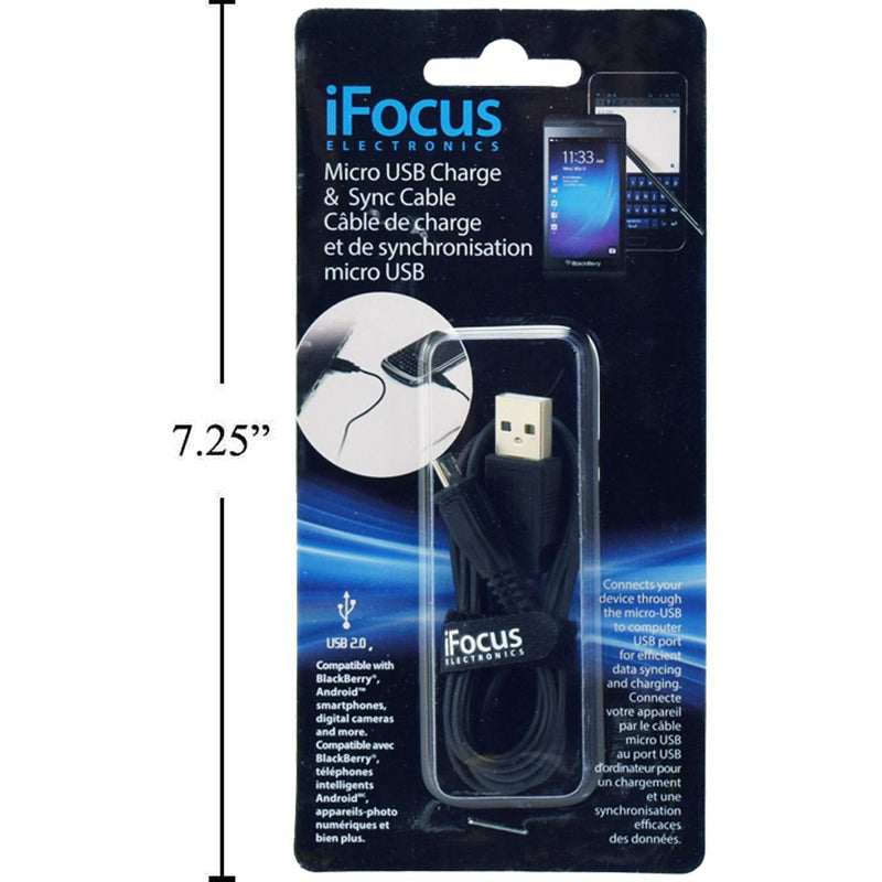 iFocus, 1 m. Cable de carga y sincronización Mirco para Android / Blackberry, blist deslizante