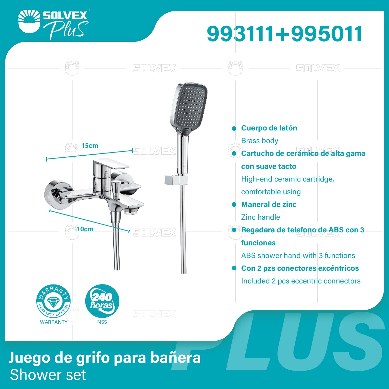 Grifo Para Baño De Pared Con Ducha Teléfono De 3 Funciones. Mezcladora Monomando Con Manguera Flexible Y Conectores. Garantía De Por Vida.