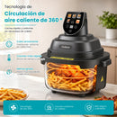 Freidora de Aire de Vidrio 1500W 110V con Doble Recipiente 4L + 1.5L Y 2 Tapas.  Airfrier Transparente en Borosilicato Para Asar, Hornear Y Freír Sin Aceite
