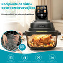 Freidora de Aire de Vidrio 1500W 110V con Doble Recipiente 4L + 1.5L Y 2 Tapas.  Airfrier Transparente en Borosilicato Para Asar, Hornear Y Freír Sin Aceite