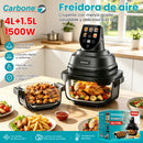 Freidora de Aire de Vidrio 1500W 110V con Doble Recipiente 4L + 1.5L Y 2 Tapas.  Airfrier Transparente en Borosilicato Para Asar, Hornear Y Freír Sin Aceite