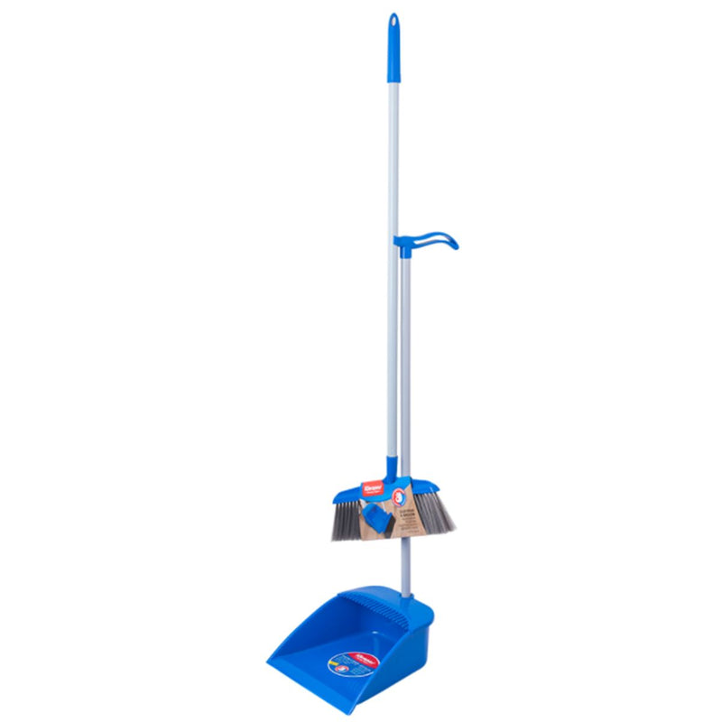 Recogedor con Escoba de Mango Largo (75cm). Set de 2 piezas.