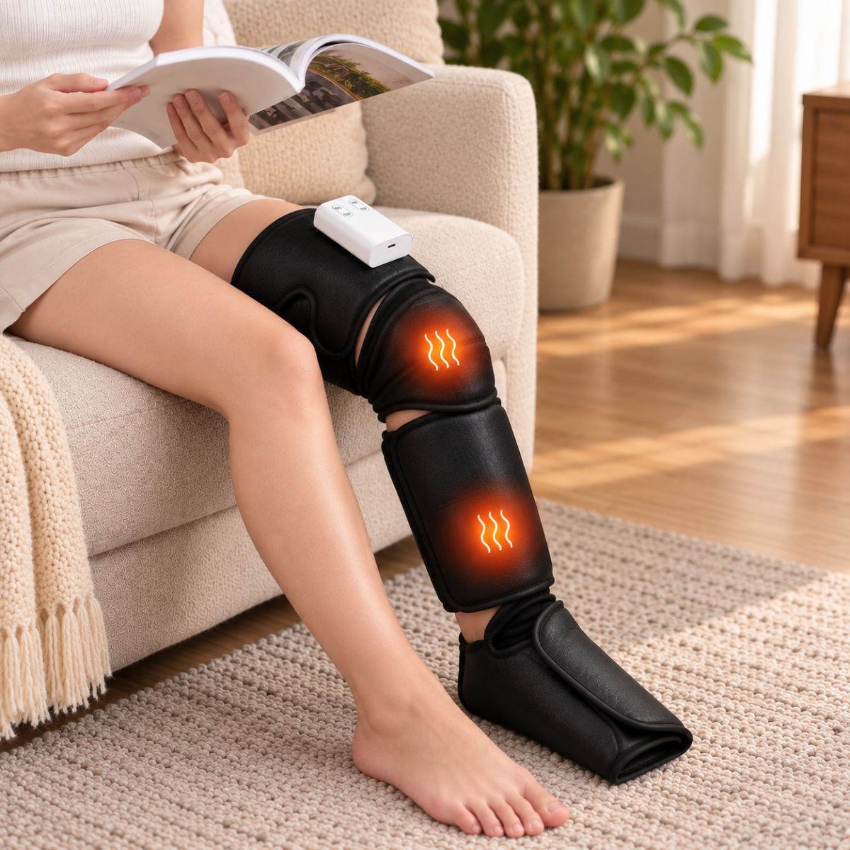 Masajeador para Piernas con Compresión de Aire y Calor. Máquina de Masajes Cubre Pies, Pantorrillas, Rodillas y Muslos con 2 Niveles de Calor. (1 Pieza)