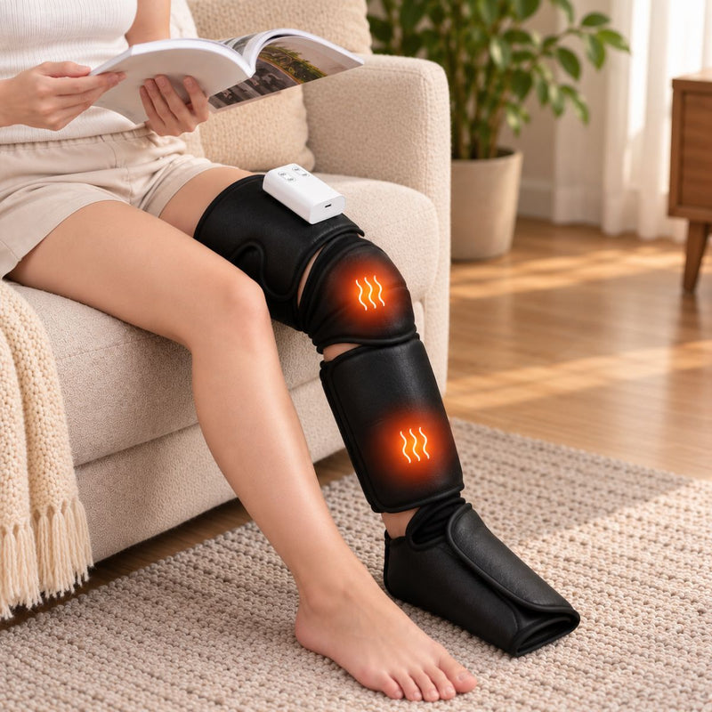 Masajeador para Piernas con Compresión de Aire y Calor. Máquina de Masajes Cubre Pies, Pantorrillas, Rodillas y Muslos con 2 Niveles de Calor. (1 Pieza)