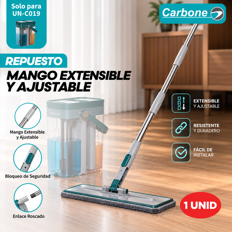 Repuesto Mango Extensible. Compatible con Trapeador plano 360° (UN-C019). Palo Ajustable.