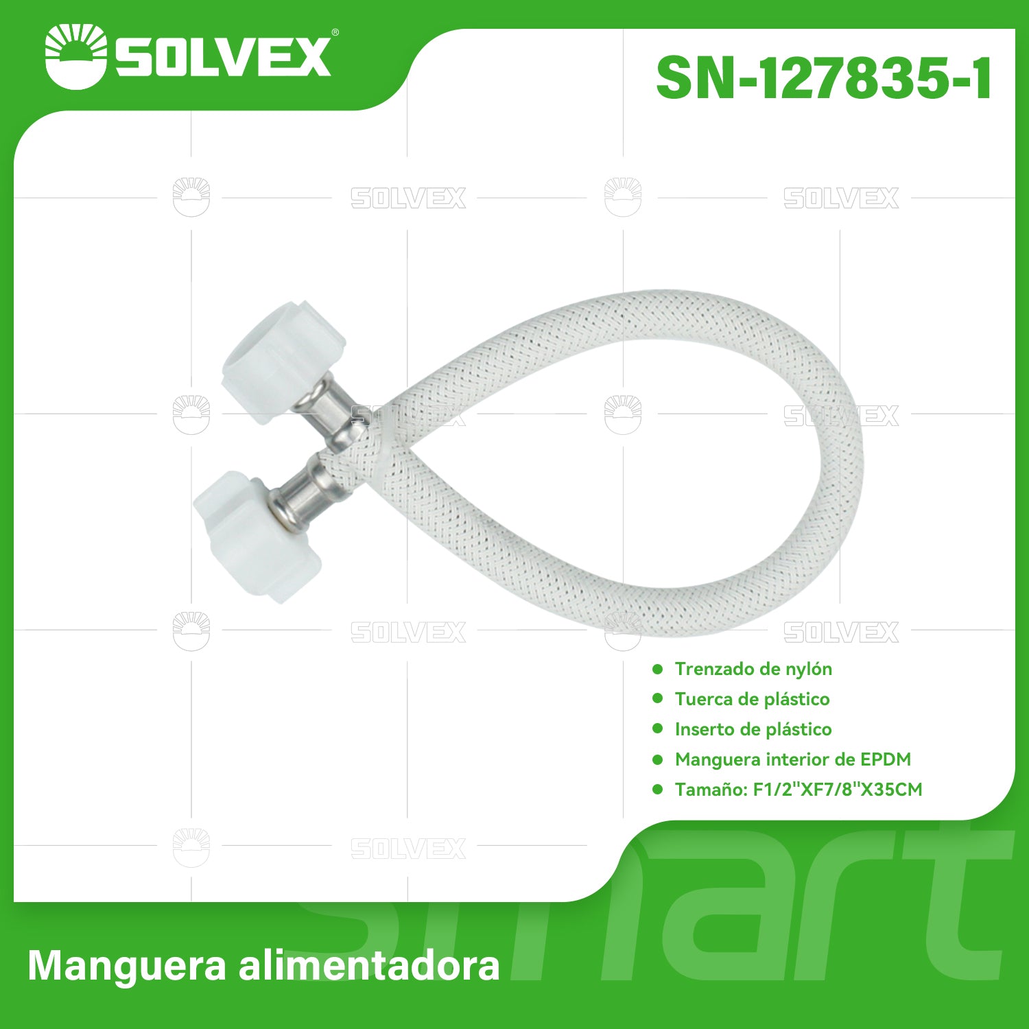 Tubo De Abasto Manguera Flexible 35Cm. Nylon Trenzado Con Tuercas Plásticas H1/2'' x H7/8''.