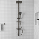 Ducha regadera para baño de cobre gris oscuro metalizado mate con cabezal cuadrado y grifería multifuncional moderna 110x30cm Set.