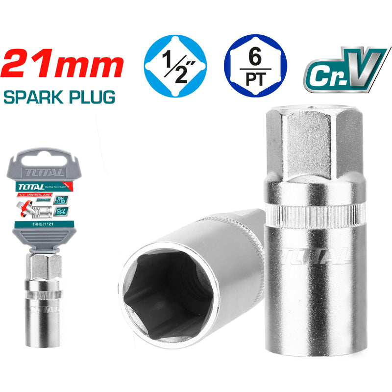 Dado para bujía de 1/2" x 21 mm.  Cr-V (50 BV 30). Cromado de Tratamiento térmico.