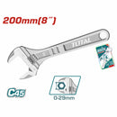 Llave ajustable. Longitud 200 mm (8"). Ajustable de 0-24 mm.