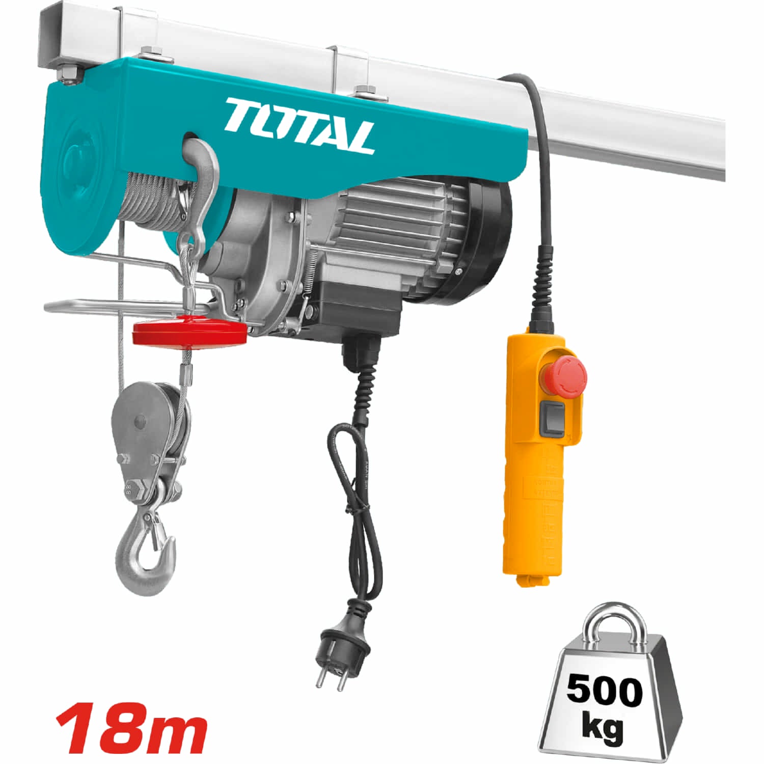 Winche Tecle Eléctrico grua 900W 500kg Elevación max 18m Velocidad 10m/min, 5m/min Polipasto Electrico