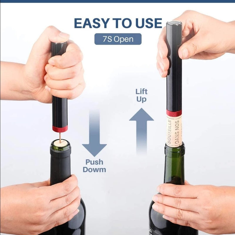 Sacacorchos de aire a presión para botellas de vino, aguja de acero inoxidable, color negro