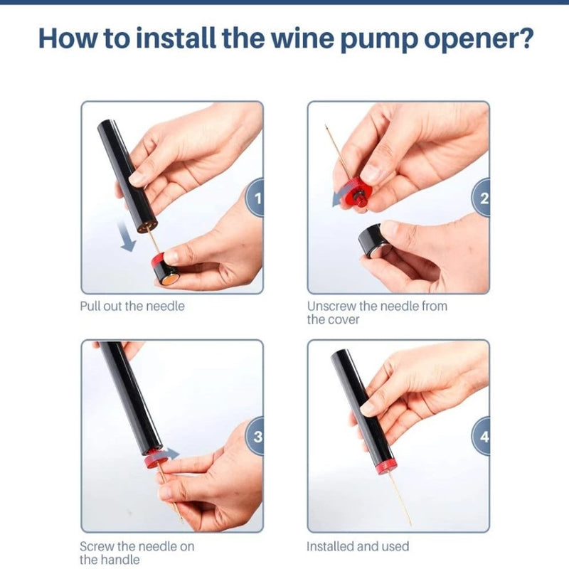 Sacacorchos de aire a presión para botellas de vino, aguja de acero inoxidable, color negro
