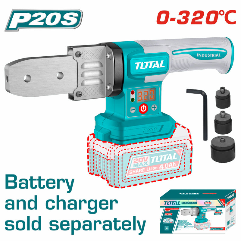 Soldadora Termofusión tubos PVC de plástico Inalámbrica 20V Diámetros para soldar: 20,25,32mm.  Batería y cargador por separado.