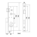 Cerradura Perfil Angosto De Pestillo Doble Manija.Color Blanco. Backset 23 Mm;  14X38x146 Mm. C-C 66