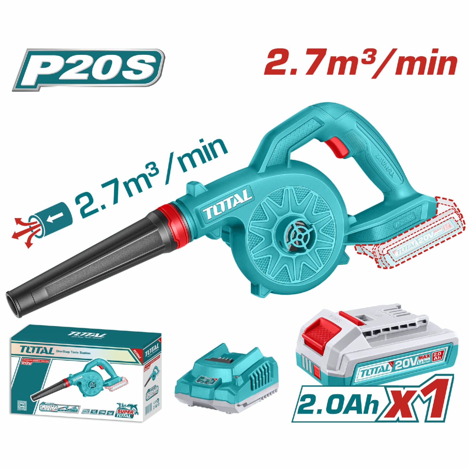 Soplador Blower 20V 1800 rpm 2.7m³/min Incluye batería y cargador. Soplador de hojas inalambrico