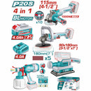 Combo del mes Total Inalámbrico. Esmeriladora angular 1000 W 4-1/2'', Pulidora inalámbrica 5/8''-11UNC, Lijadora 13000 rpm Pistola de Pintura 800ml  Incluye cargador y baterías. POCAS UNIDADES.