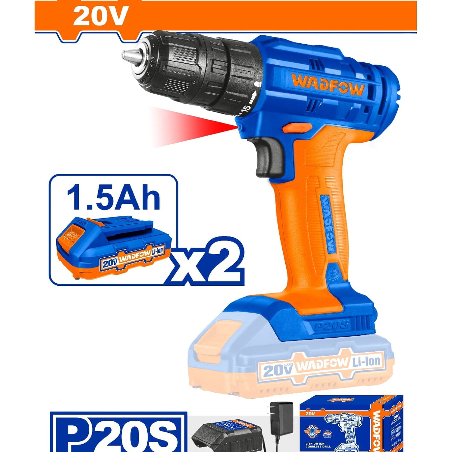 Taladro drill Inalámbrico 20V. 35Nm. 1/32-3/8". Incluye: 2 baterías y 1 cargador.