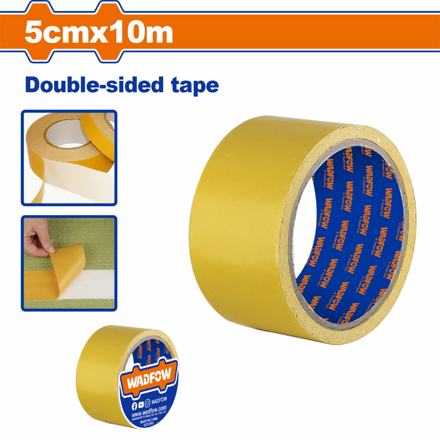 Cinta adhesiva de doble cara 5cm x 10m Espesor 0.16mm. Tape adhesivo doble cara. Uso Industrial. Cinta doble contacto