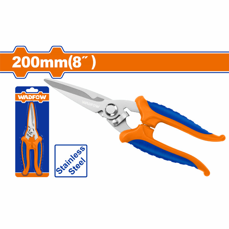 Tijera de Electricista 8" de Acero Inoxidable. Diseño único. Hoja dentada. Superficie arenada.