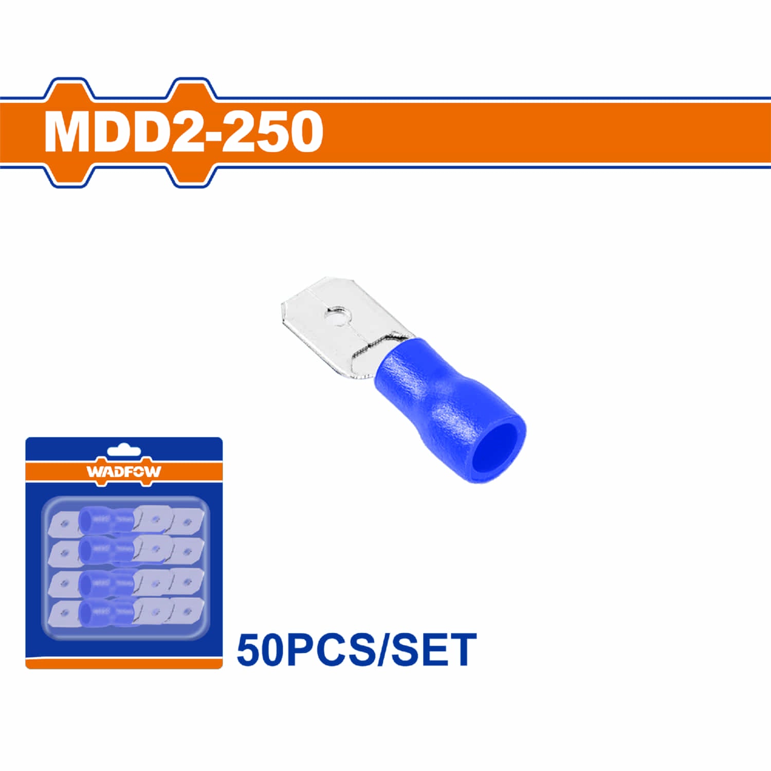 Terminales conectores para cables eléctricos MDD2-250 Set 50 pzas Color azul Crimpado eléctrico.