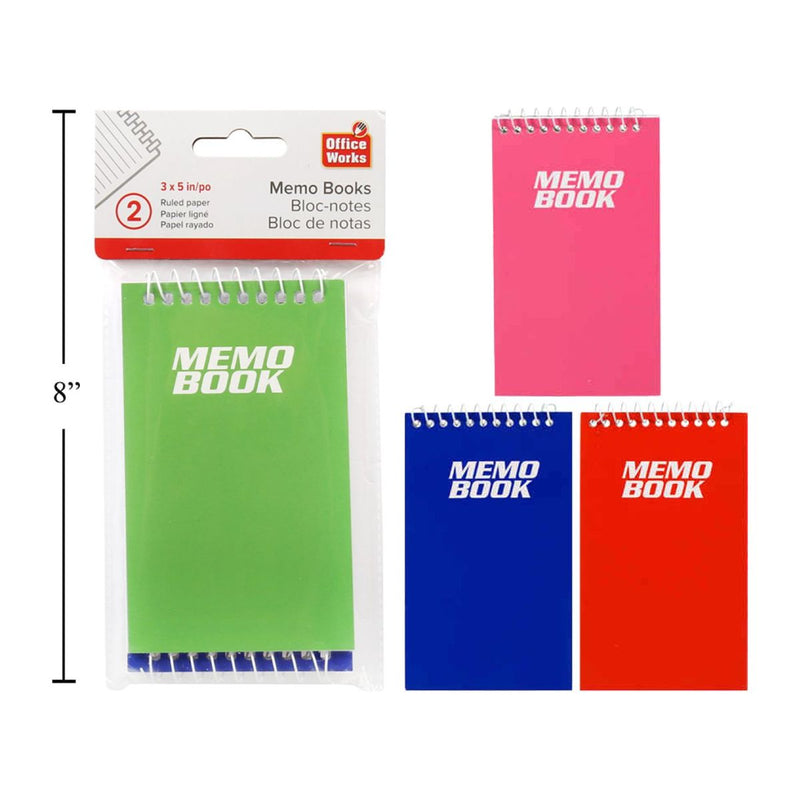 Memo Book libreta de notas 2 piezas 40 hojas 3x5 "con bobina (1pza) ( colores variados al azar)