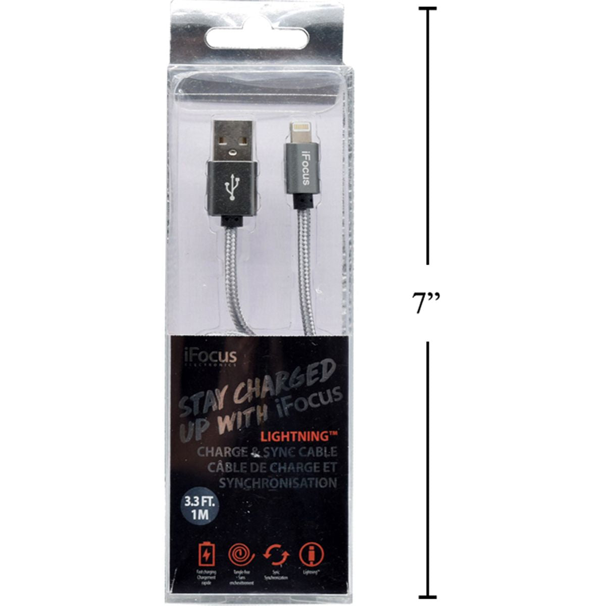 iFocus, 1M Cable de carga y sincronizacion, gris, caja de pvc + bandeja