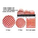 Juego Vajilla platos desechables BBQ con cuadros rojo vichy