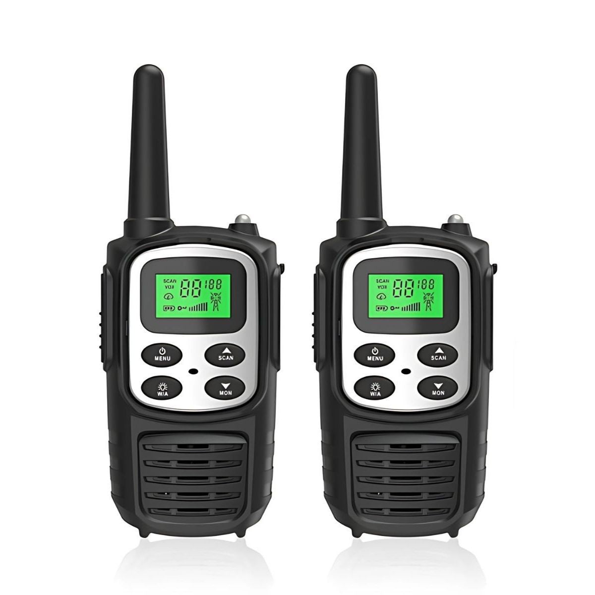 Radios Walkie Talkies De 2 Vías Y 22 Canales. Color Negro (Se Vende En Par). (No Incluye Baterias AAA)