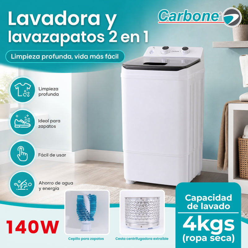 Lavadora Portátil 2 en 1 para Ropa y Zapatos con Función Centrifugado de 110V.Mini Lavadora con Esterilización de  Luz Azul. (40x3x65cm)