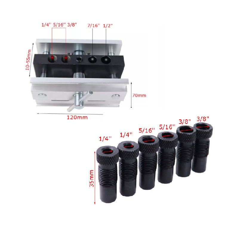 Plantilla y guía de perforación de madera con localizador de centro. Tamaños 6/8/10/11/12mm