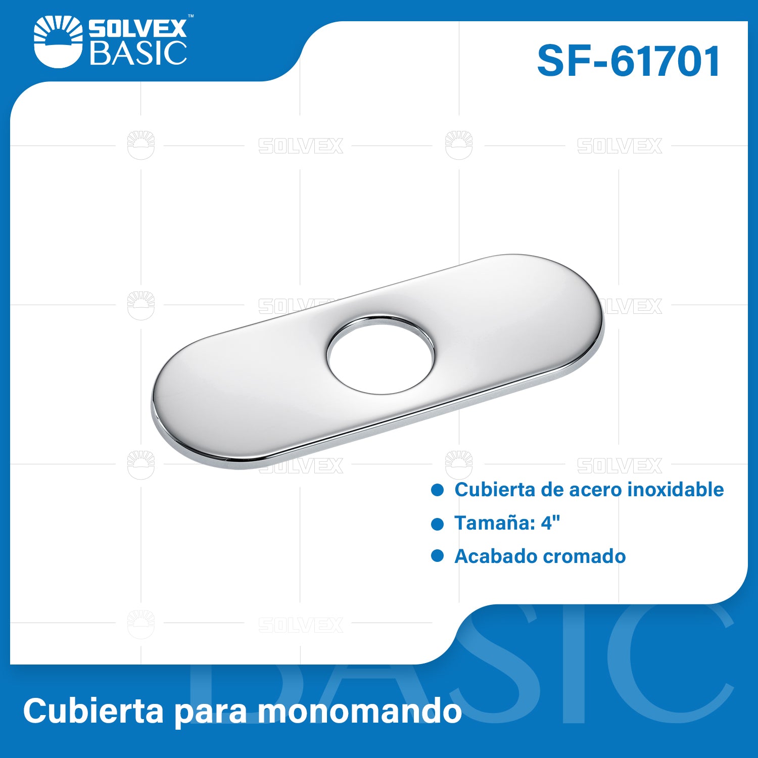 Cobertor Para Llave De Fregador 16 cm. Placa para grifo de acero inoxidable. Acabado cromado brillante.
