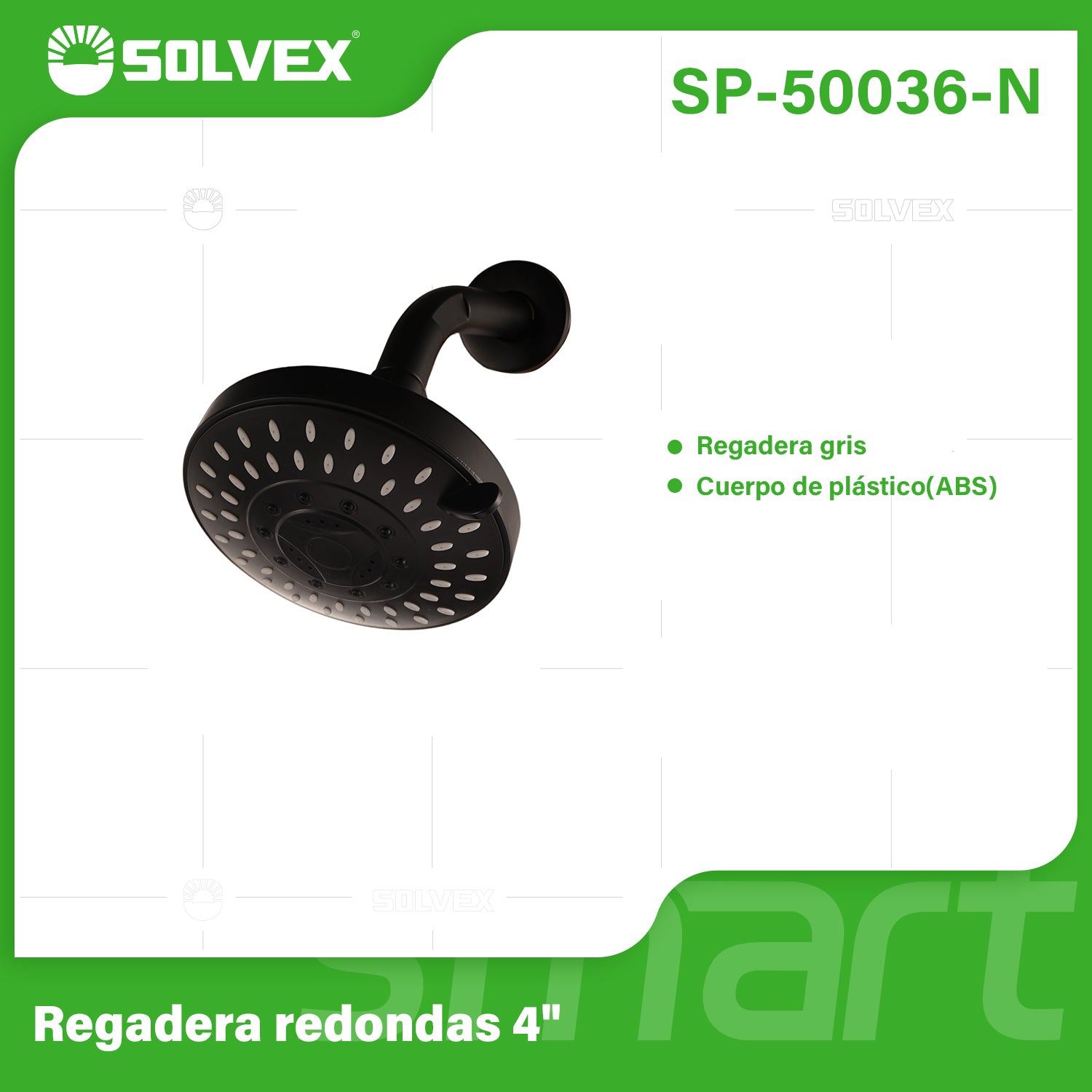 Regadera para Ducha Redonda 5". Cabezal de Plástico ABS con 5 Funciones. Color negro.