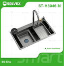 Fregador de Cocina Empotrable con Doble Tina 80x46x22cm. Acero Inoxidable. Color negro. Incluye grifo, escurridor y dispensador.