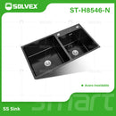 fregador de Cocina Empotrable con Doble Tina 85x46x22cm. Acero Inoxidable. Color negro.