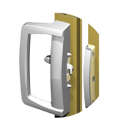 Cerradura-Tirador Silver Para Puertas Correderas De Aluminio. Con Cilindro Y 2 Llaves.