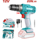 Drill Taladro Inalámbrico De 12V 3/8" 20Nm. 0-750Rpm. Torque: 15+1 Incluye Cargador Y Batería. Super Total