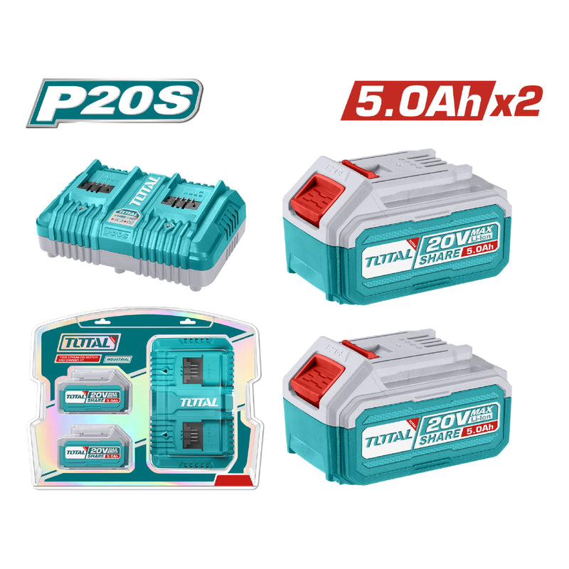 Batería 20V 5.0Ah y Cargador Rápido 20V 4A. Se venden 2 baterias y 1 cargadordoble. TOTAL