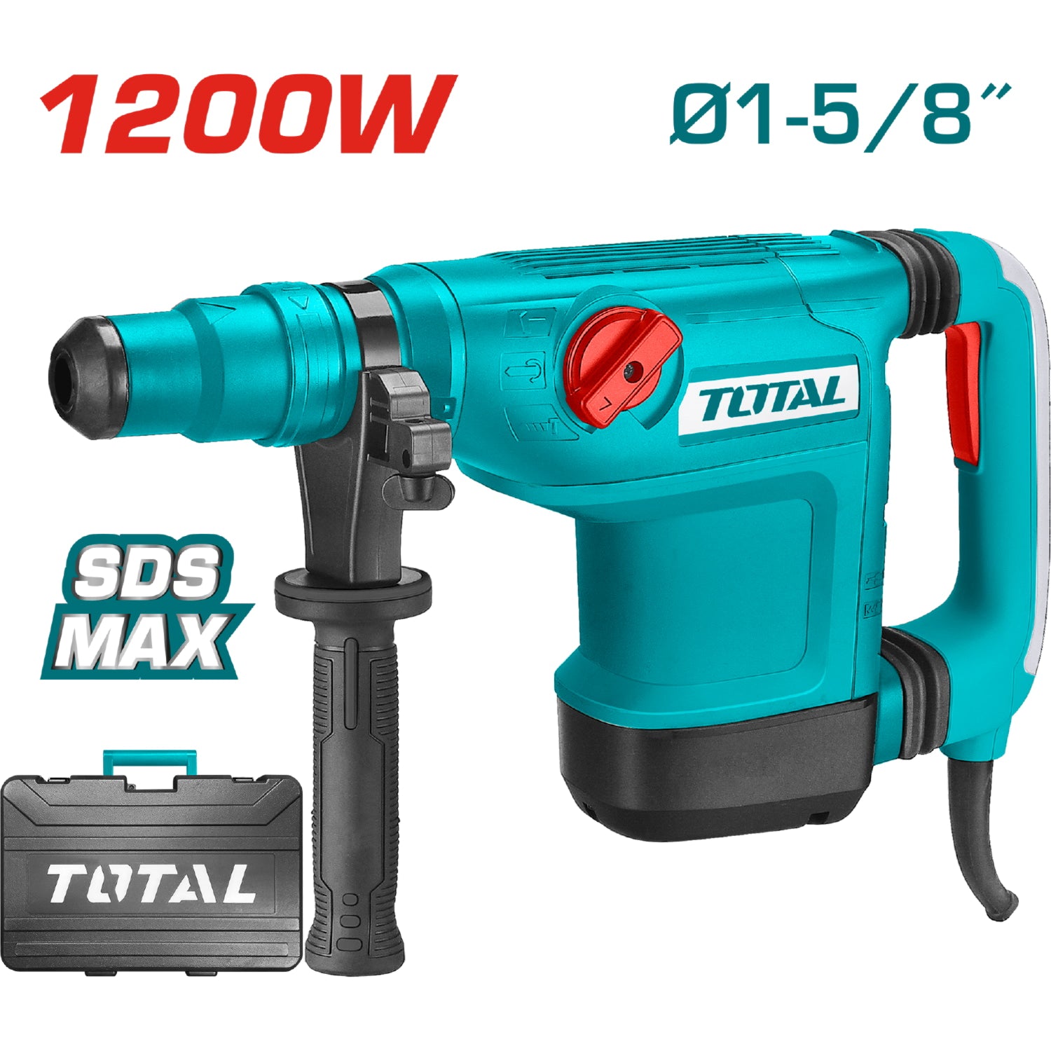 Rotomartillo 1200W TOTAL SDS MAX 2-10J. Velocidad sin carga: 235-514rpm.1350-2950bpm