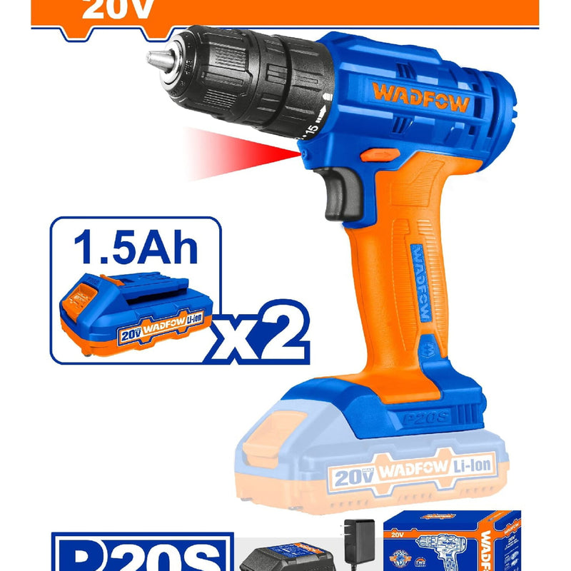Taladro drill Inalámbrico 20V. 35Nm. 1/32-3/8". Incluye: 2 baterías y 1 cargador.