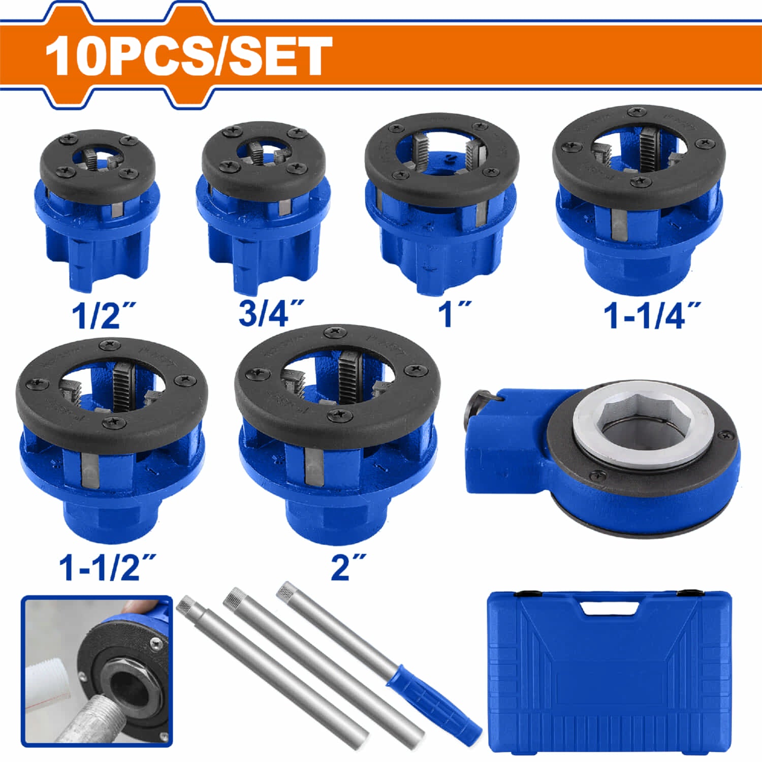 Roscador Enhebrador De Tuberías, Juego De Roscado Manual De Tuberías de Plomería 10 pzas. SET