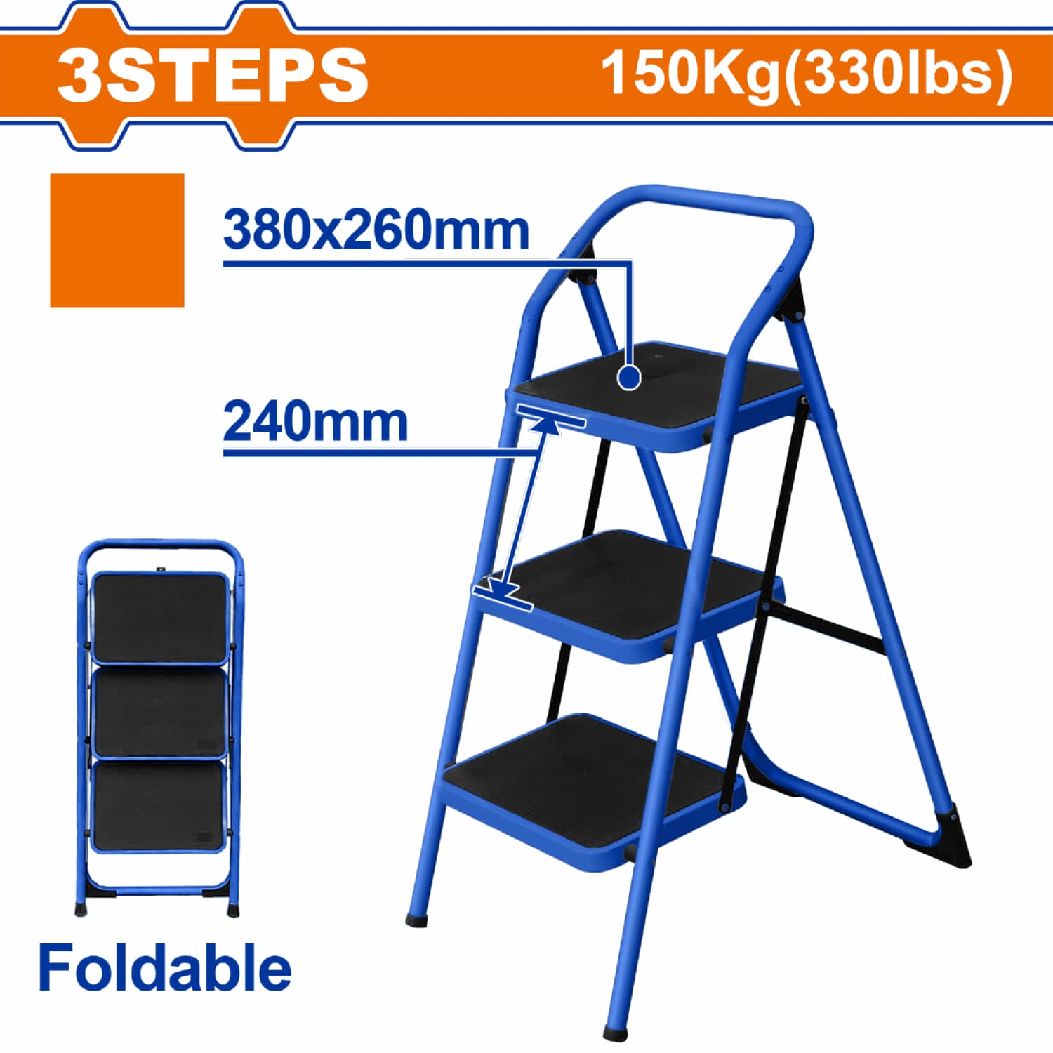 Escalera antideslizante 3 peldaños Carga Máxima 150kg Acero Altura entre peldaños 240mm Escalera banco