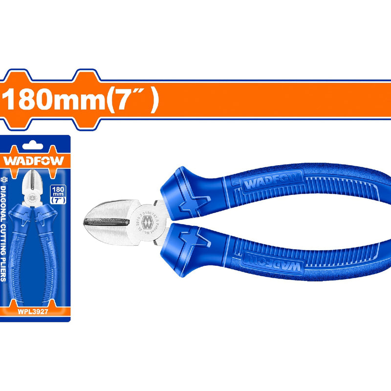 Alicate de corte diagonal 7"/180mm. Pulido y antióxido. Con mango de color.